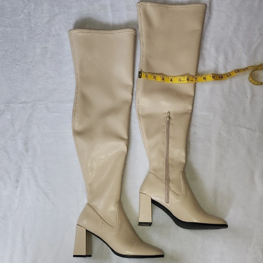 Elegant Cream Over the Knee Boots